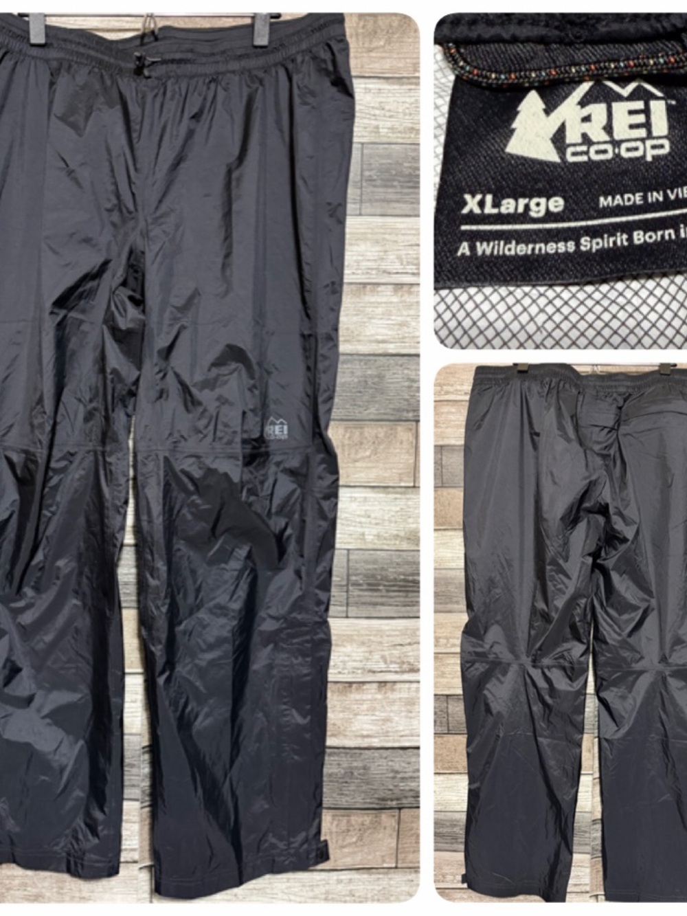 REI Rain Pants Men’s XL Black Nylon Windbreaker Hiking Outdoor (Inseam 30)